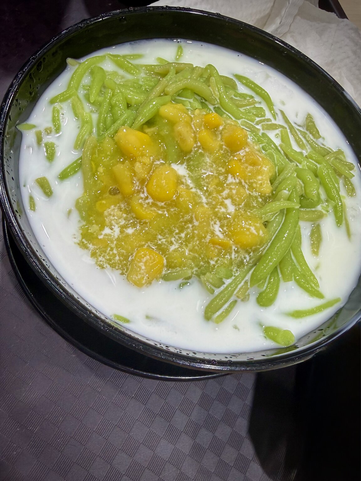 Cendol with pandan jelly noodles, coconut milk, and palm sugar at Chow Kit Night Market