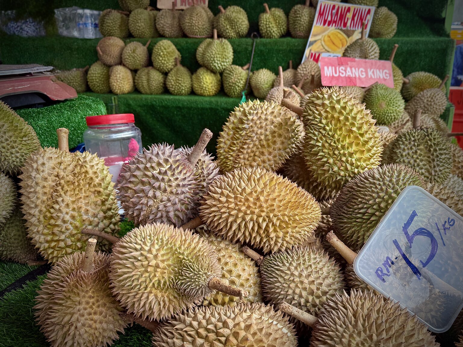 Fresh durian sections on display at the Chow Kit Night Market
