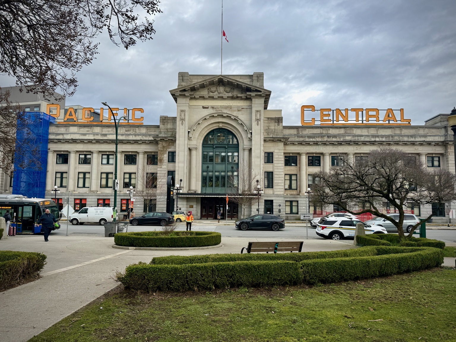 Pacific Central Station exterior in Vancouver, afternoon light on the facade.